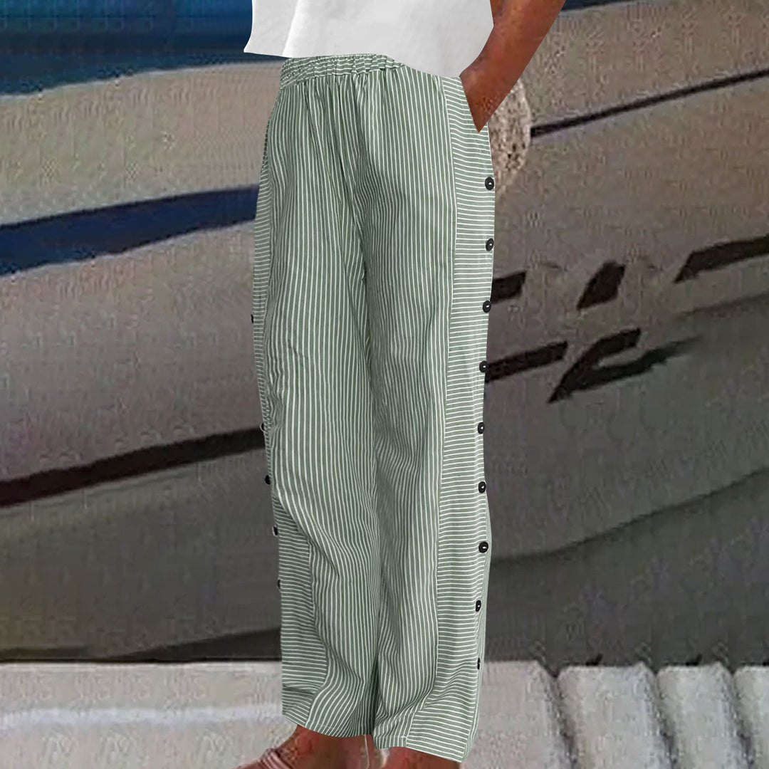 Vianne™ | Striped Button-Accent Pants