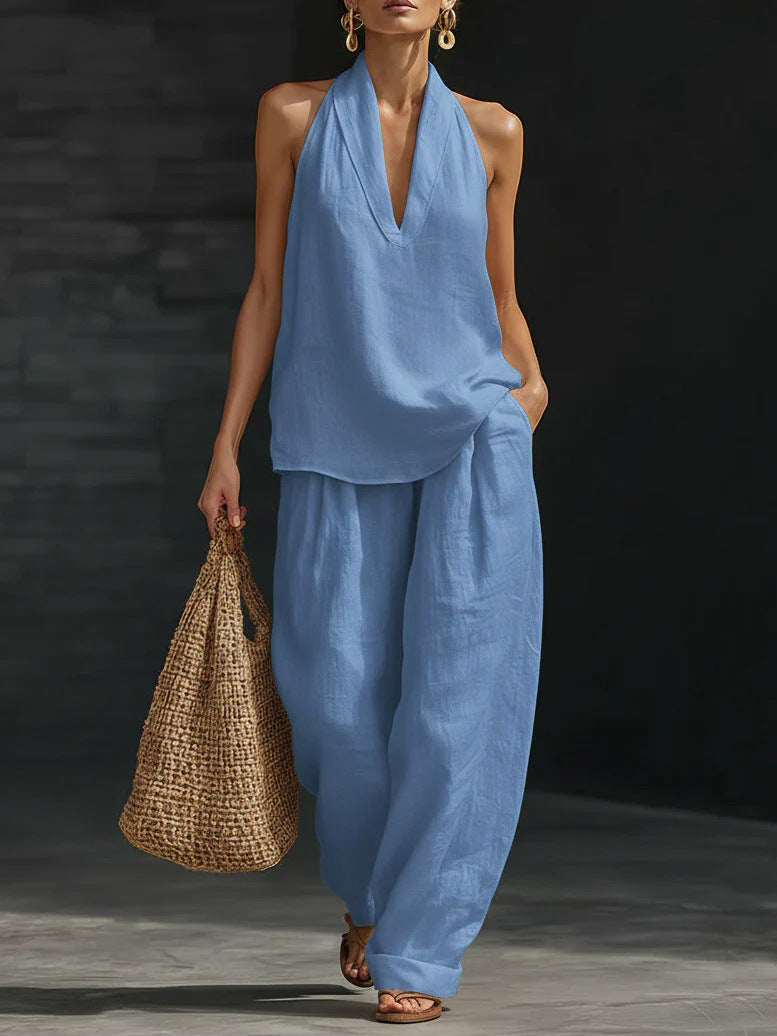 Zoë™ – Sleeveless V-Neck Top & Wide-Leg Pants Set