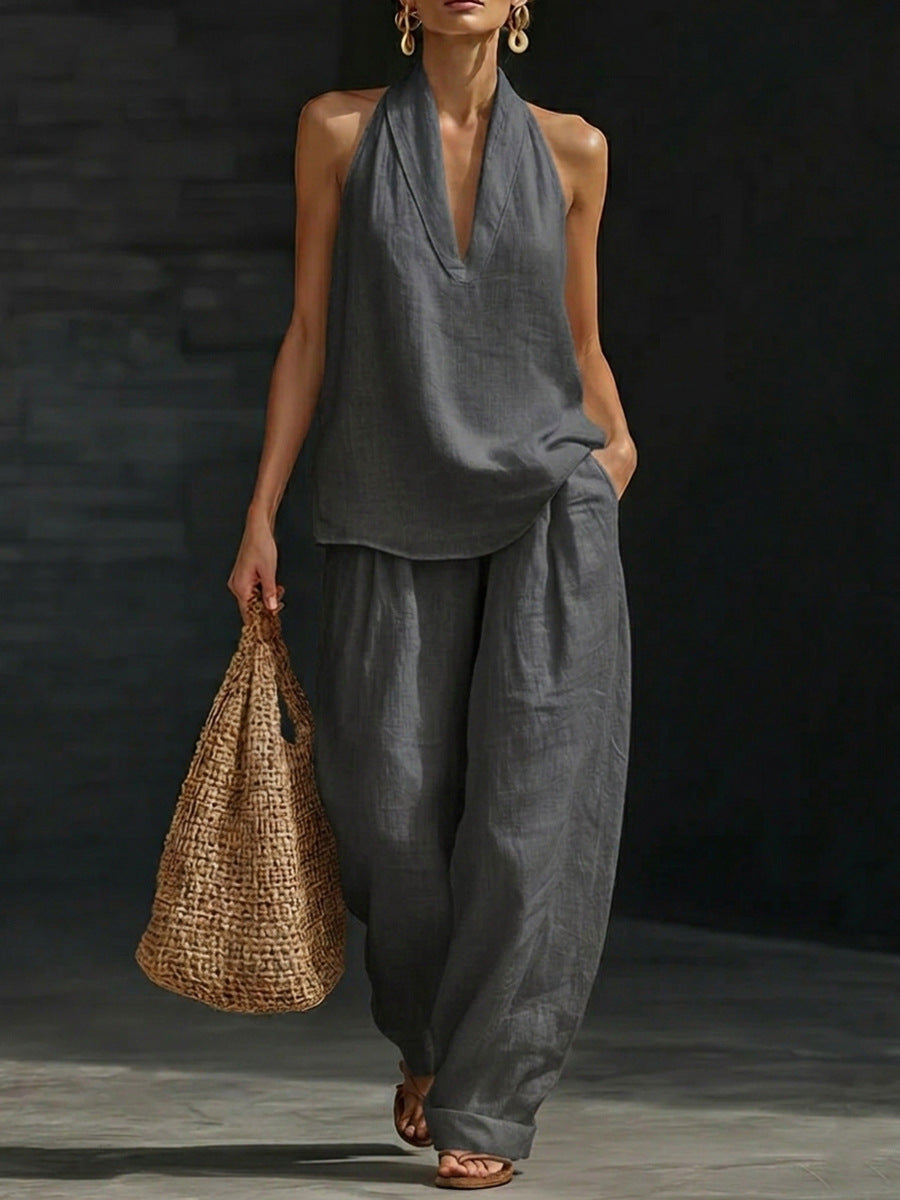 Zoë™ – Sleeveless V-Neck Top & Wide-Leg Pants Set
