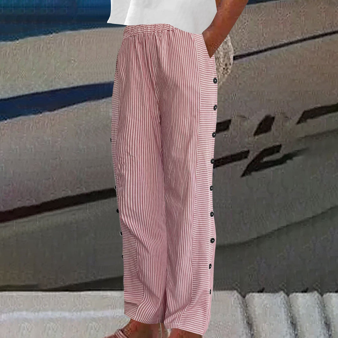 Vianne™ | Striped Button-Accent Pants