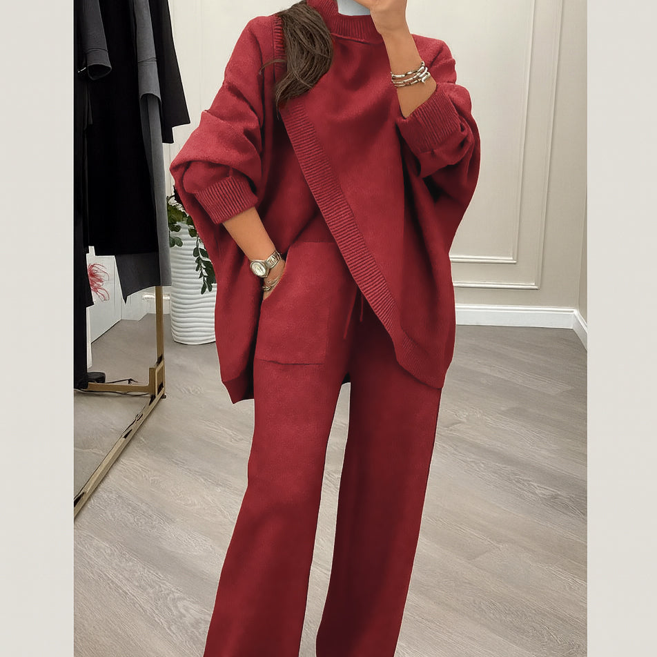 Malory - 2-Piece Set – Asymmetrical Sweater + Wide-Leg Pants