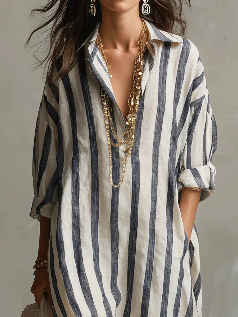 Pepa™ | Striped Linen Shirt Maxi Dress