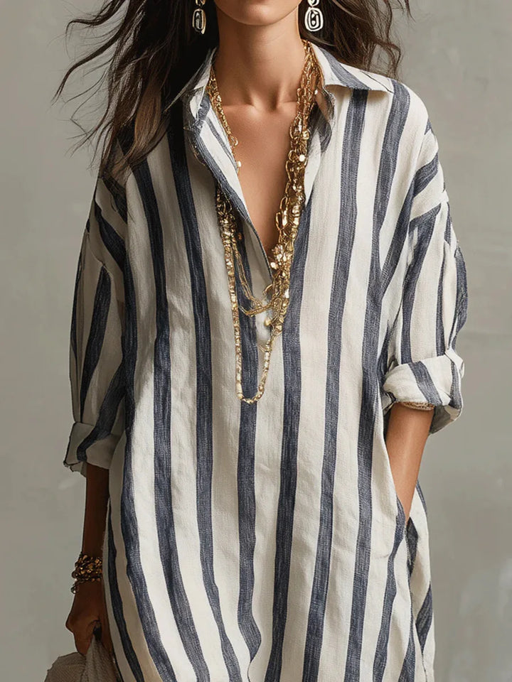 Pepa™ | Striped Linen Shirt Maxi Dress