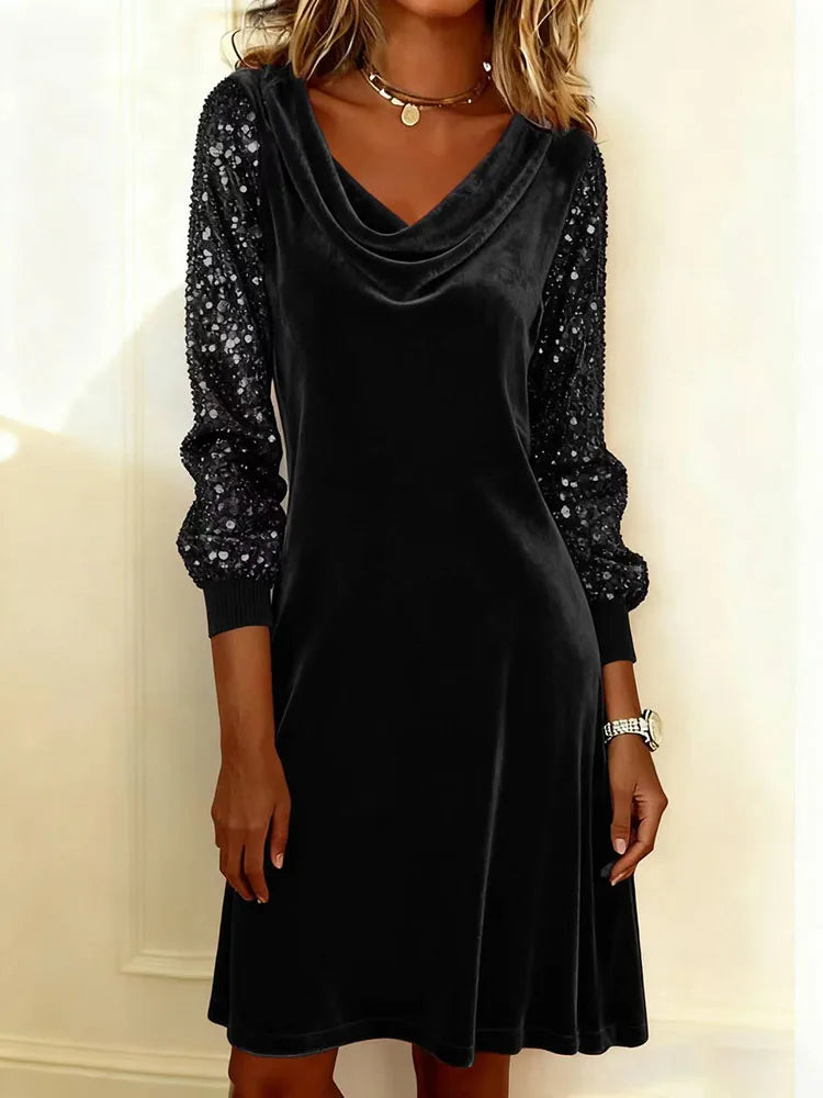 Aurora™ | Velvet Dress with Sparkling Sleeves