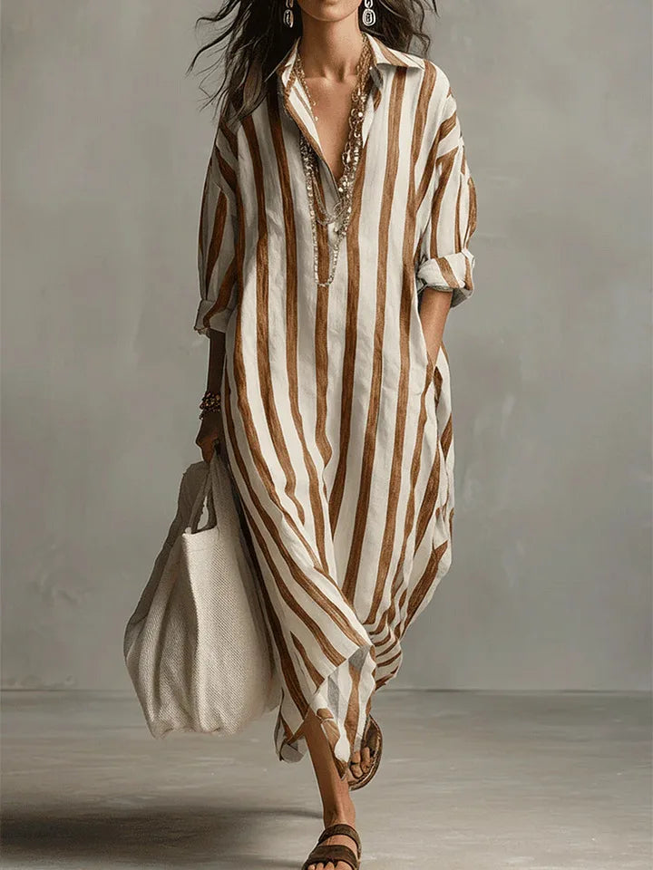 Pepa™ | Striped Linen Shirt Maxi Dress