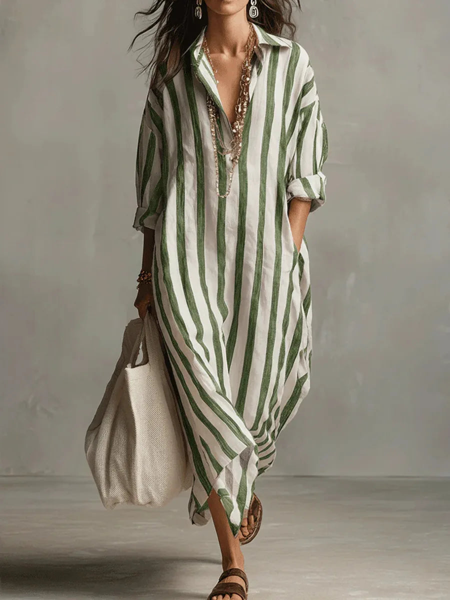Pepa™ | Striped Linen Shirt Maxi Dress