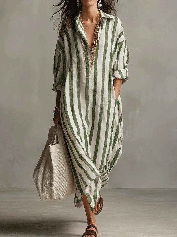 Pepa™ | Striped Linen Shirt Maxi Dress