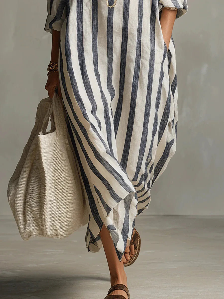 Pepa™ | Striped Linen Shirt Maxi Dress