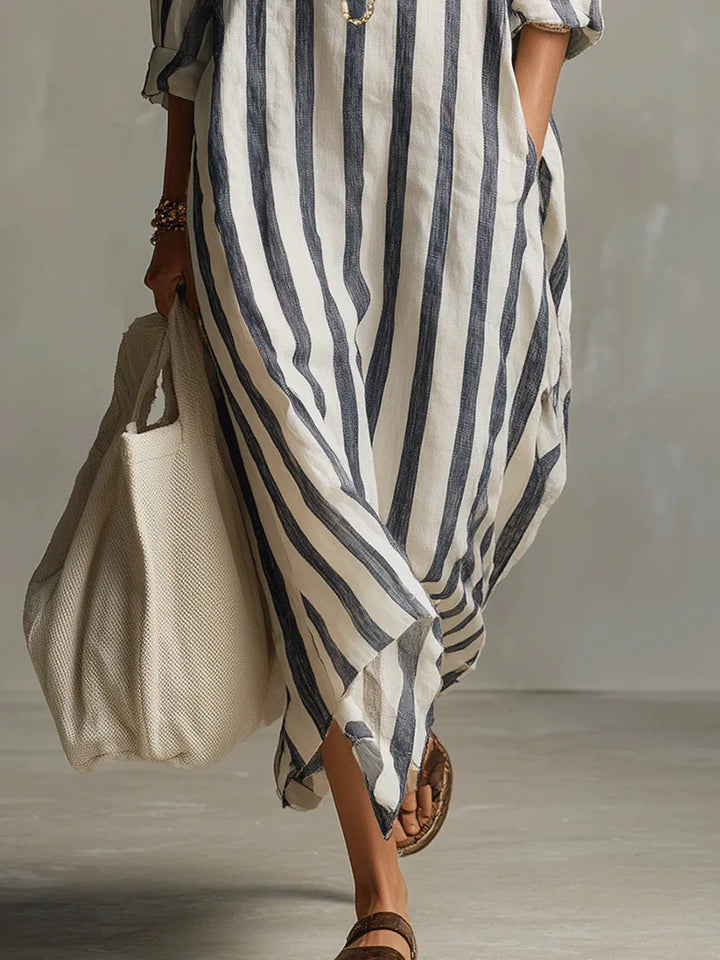 Pepa™ | Striped Linen Shirt Maxi Dress