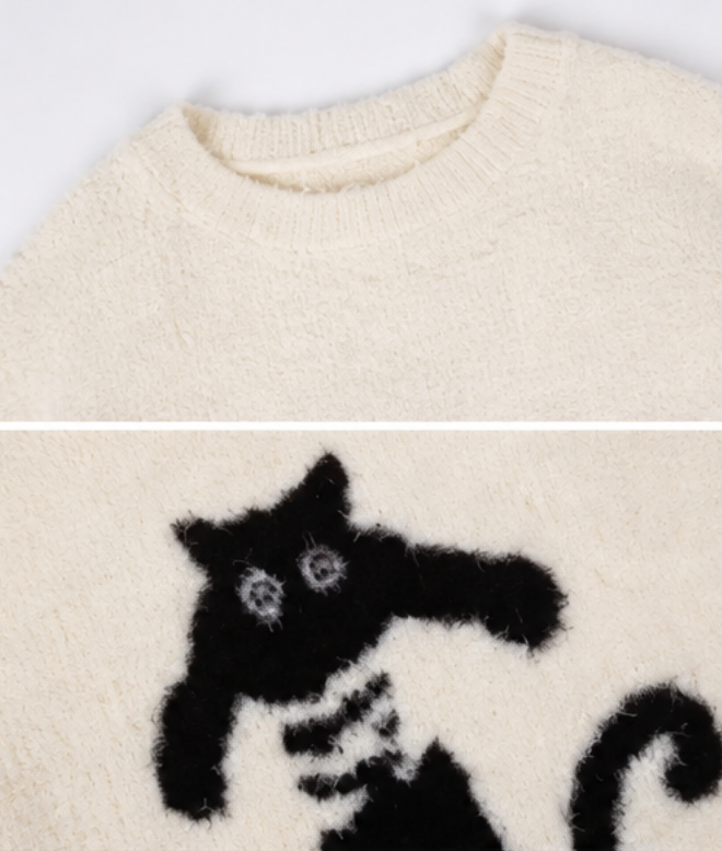 Olivia - Round Neck Cute-Cat Sweater