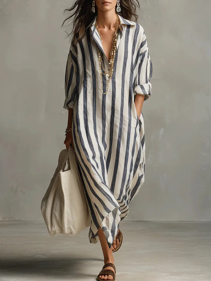 Pepa™ | Striped Linen Shirt Maxi Dress