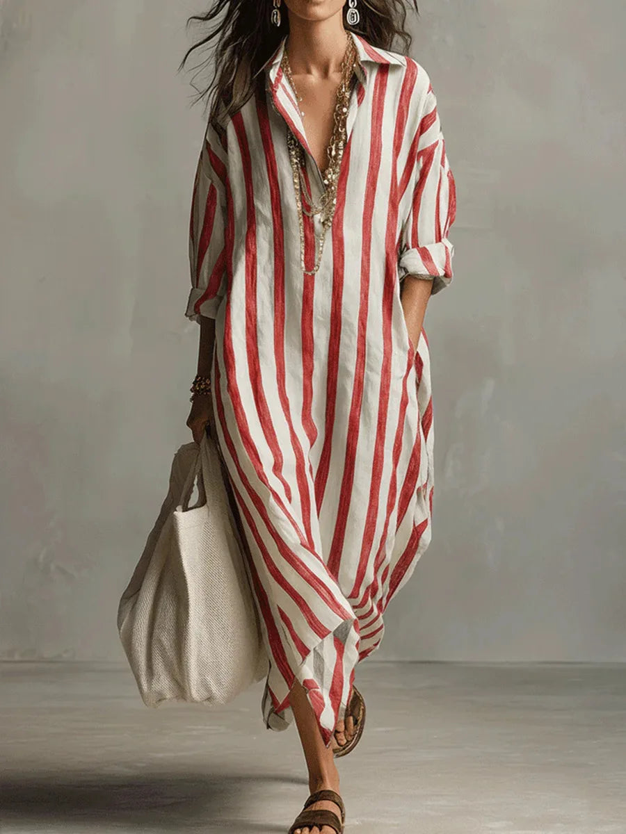 Pepa™ | Striped Linen Shirt Maxi Dress