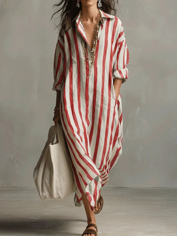 Pepa™ | Striped Linen Shirt Maxi Dress