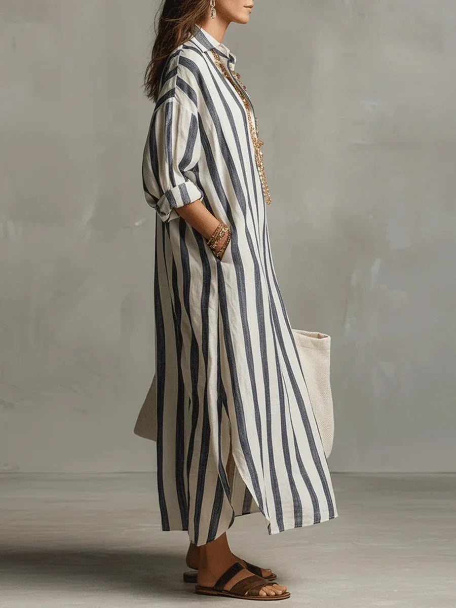 Pepa™ | Striped Linen Shirt Maxi Dress