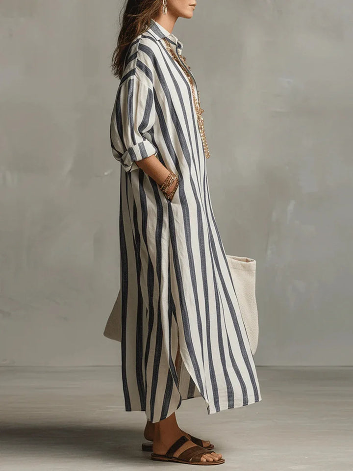 Pepa™ | Striped Linen Shirt Maxi Dress