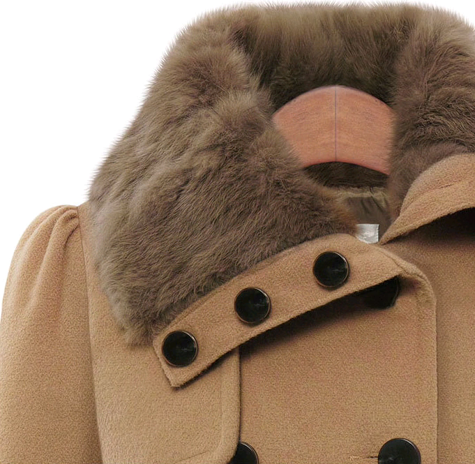 Belted coat with faux fur collar front view