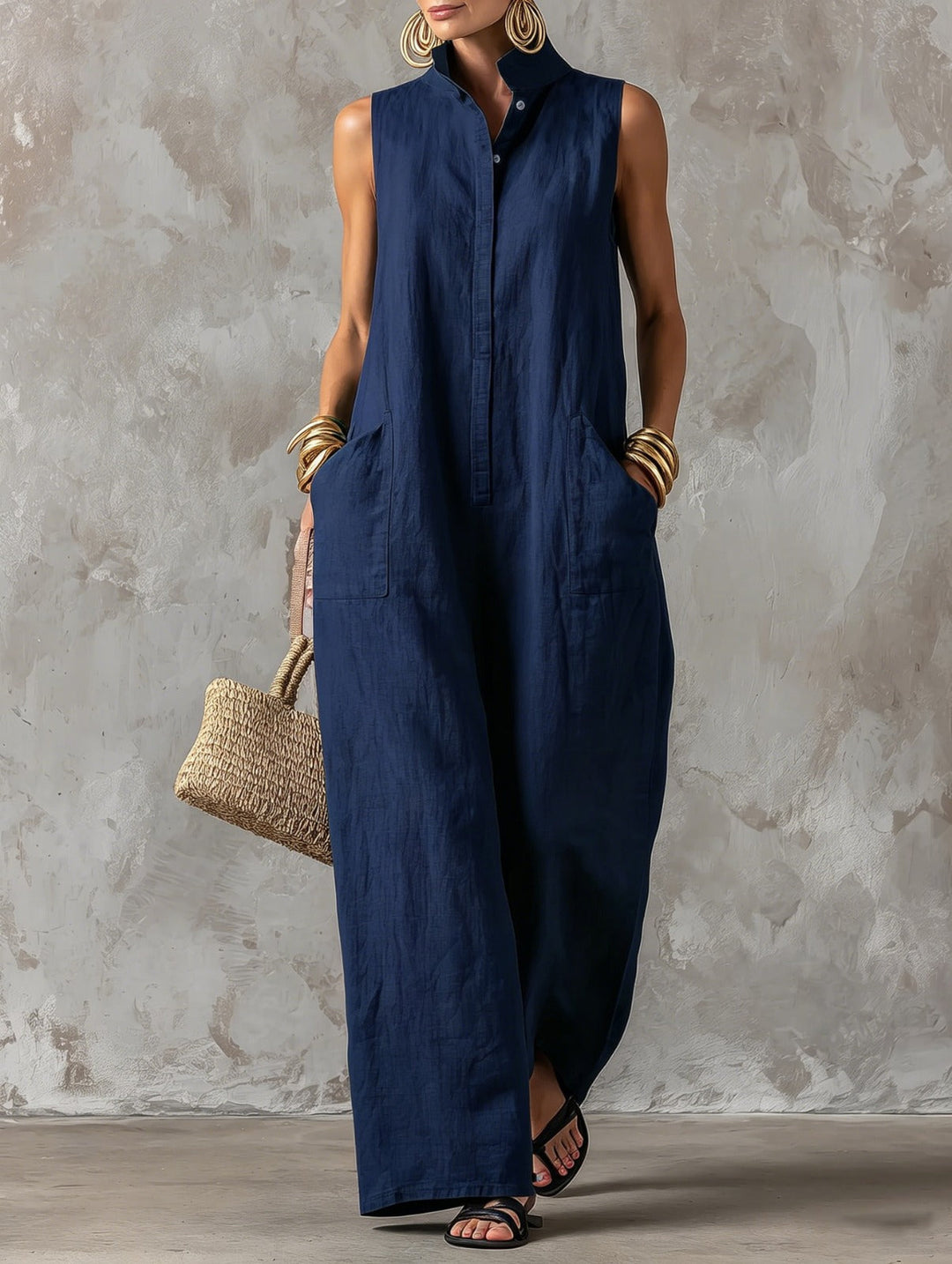 Claire – Minimalist Relaxed-Fit Linen Blend Jumpsuit