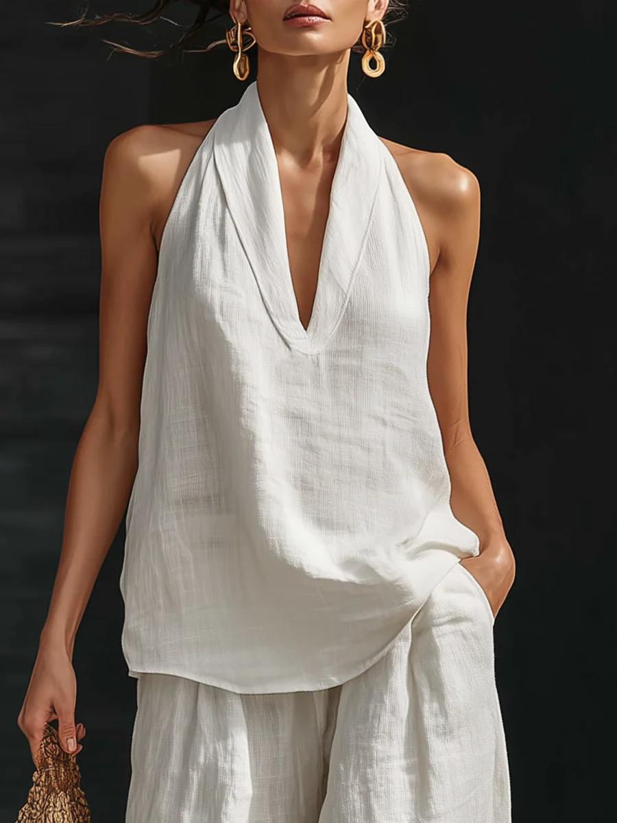 Zoë™ – Sleeveless V-Neck Top & Wide-Leg Pants Set