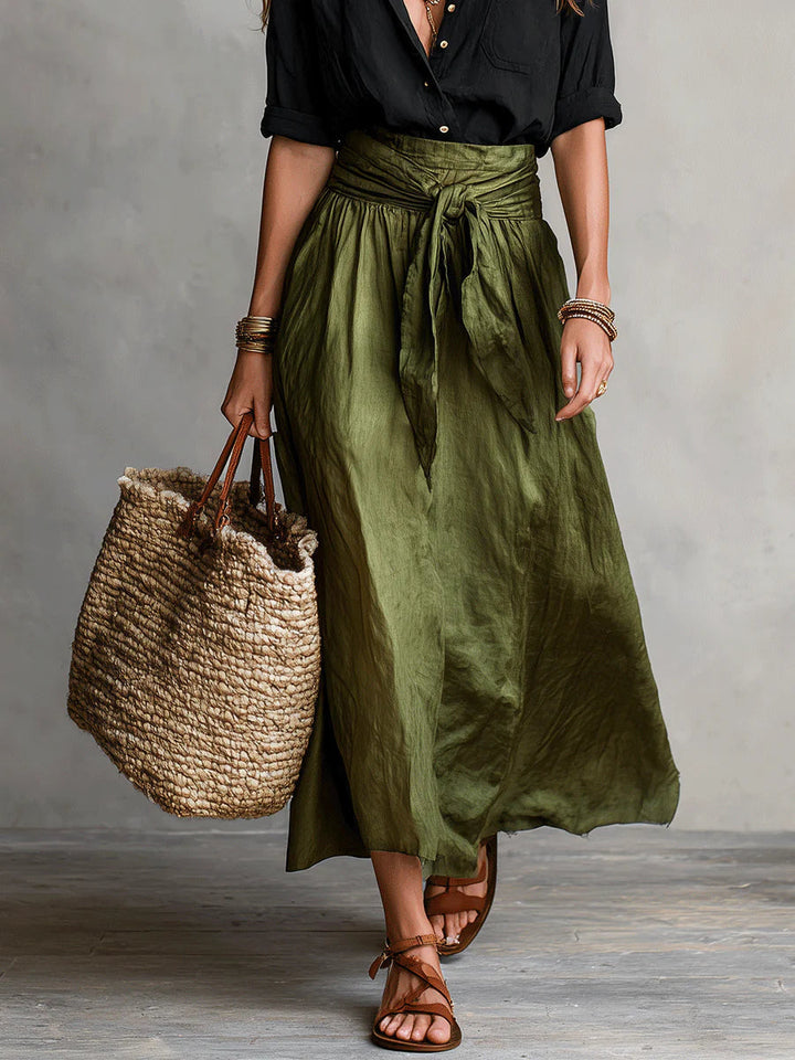Vera™ | Black Tee & Olive Midi Skirt Set