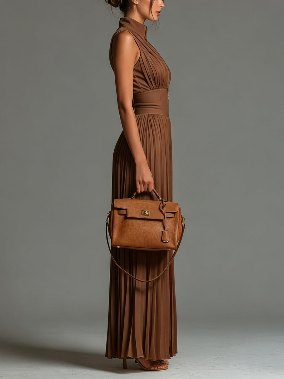 Zsófia Jumpsuit | Jumpsuit made of pleated chiffon in caramel