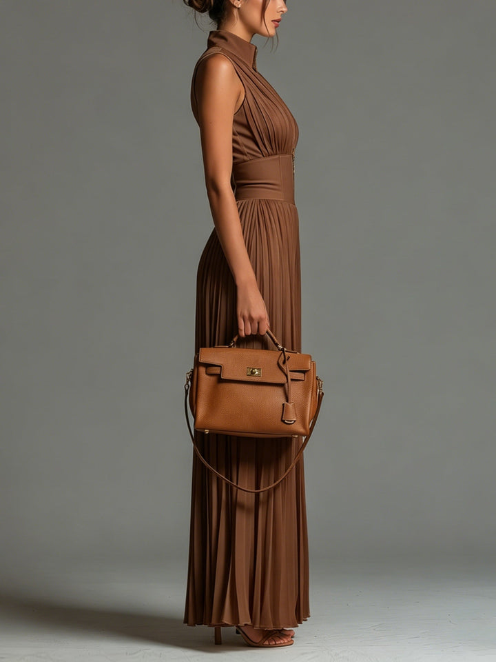 Zsófia Jumpsuit | Jumpsuit made of pleated chiffon in caramel