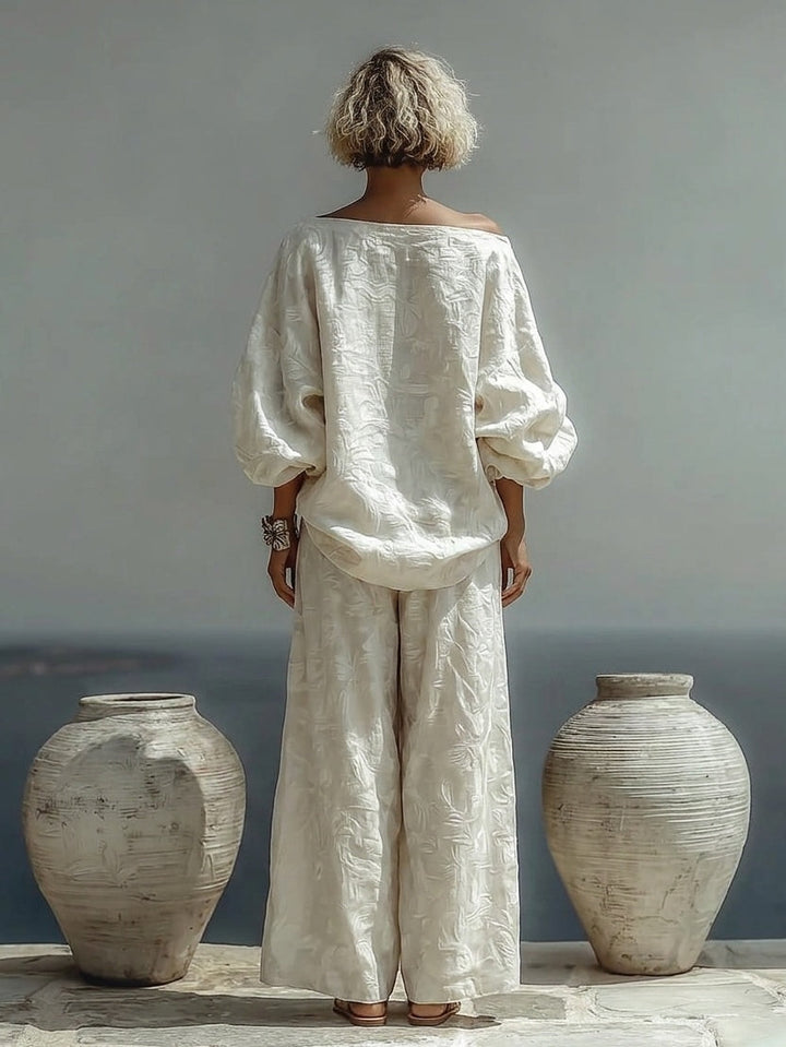 Textured top and wide-leg pants set front view