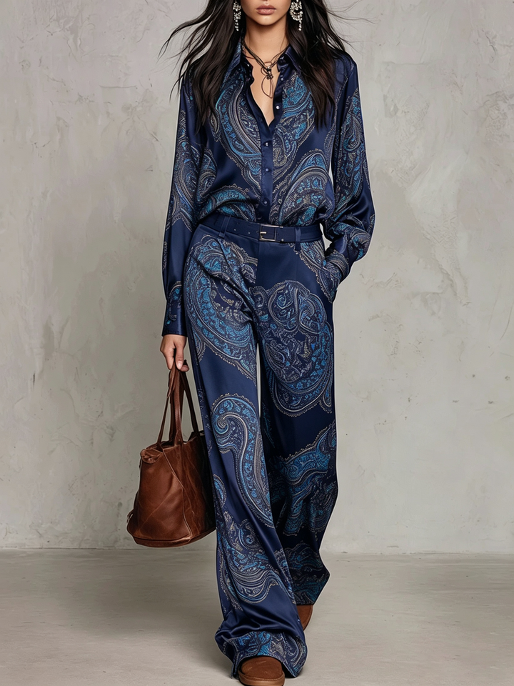 Jessamira - Two-Piece Silk Ensemble with Paisley Pattern