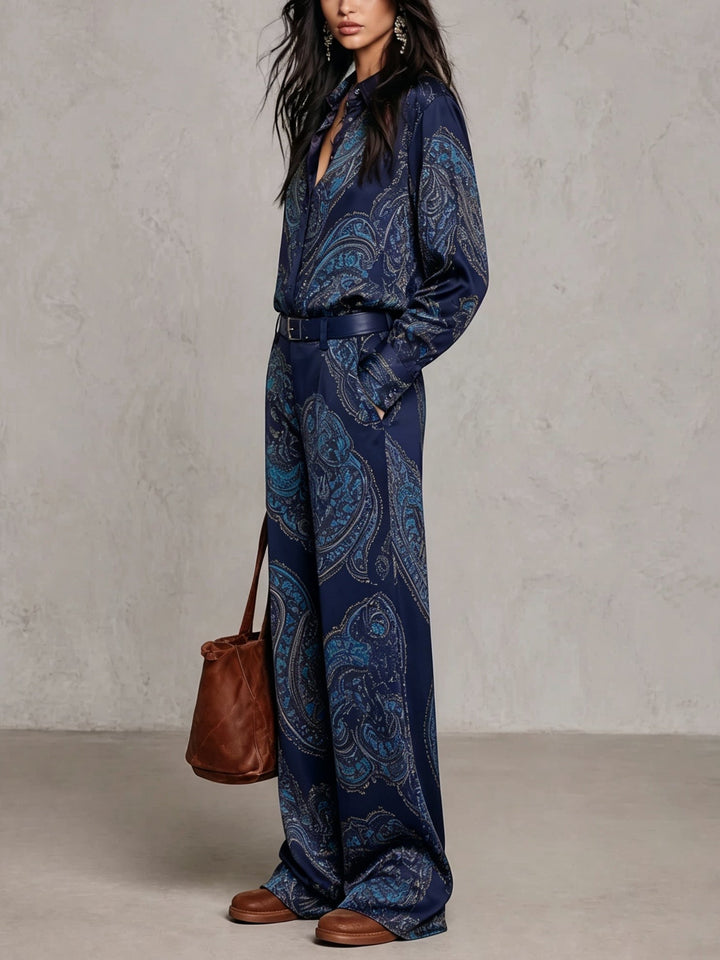 Jessamira - Two-Piece Silk Ensemble with Paisley Pattern