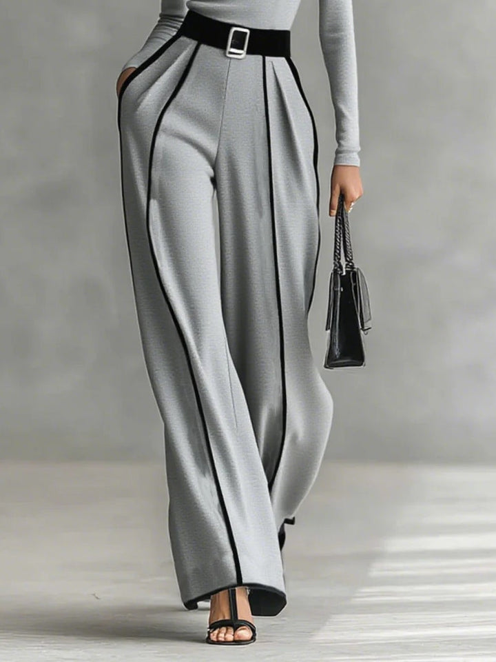 Solana™ - Set of High Neck Top with Long Sleeves and Wide Leg Pants with Belt