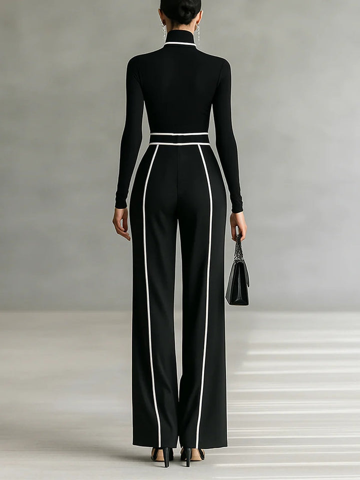 Solana™ - Set of High Neck Top with Long Sleeves and Wide Leg Pants with Belt