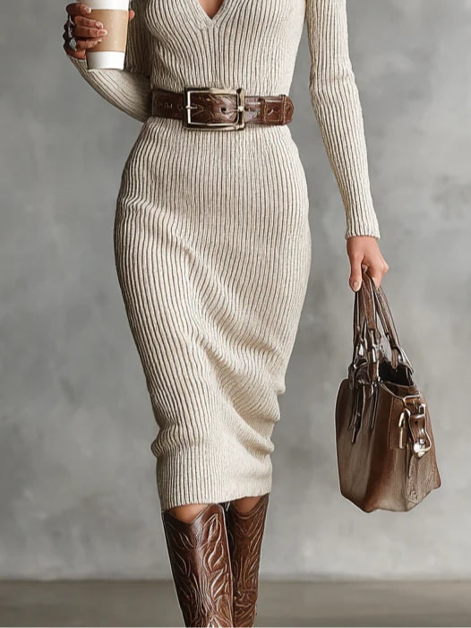 Sophia | Elegant Ribbed Knitted Dress
