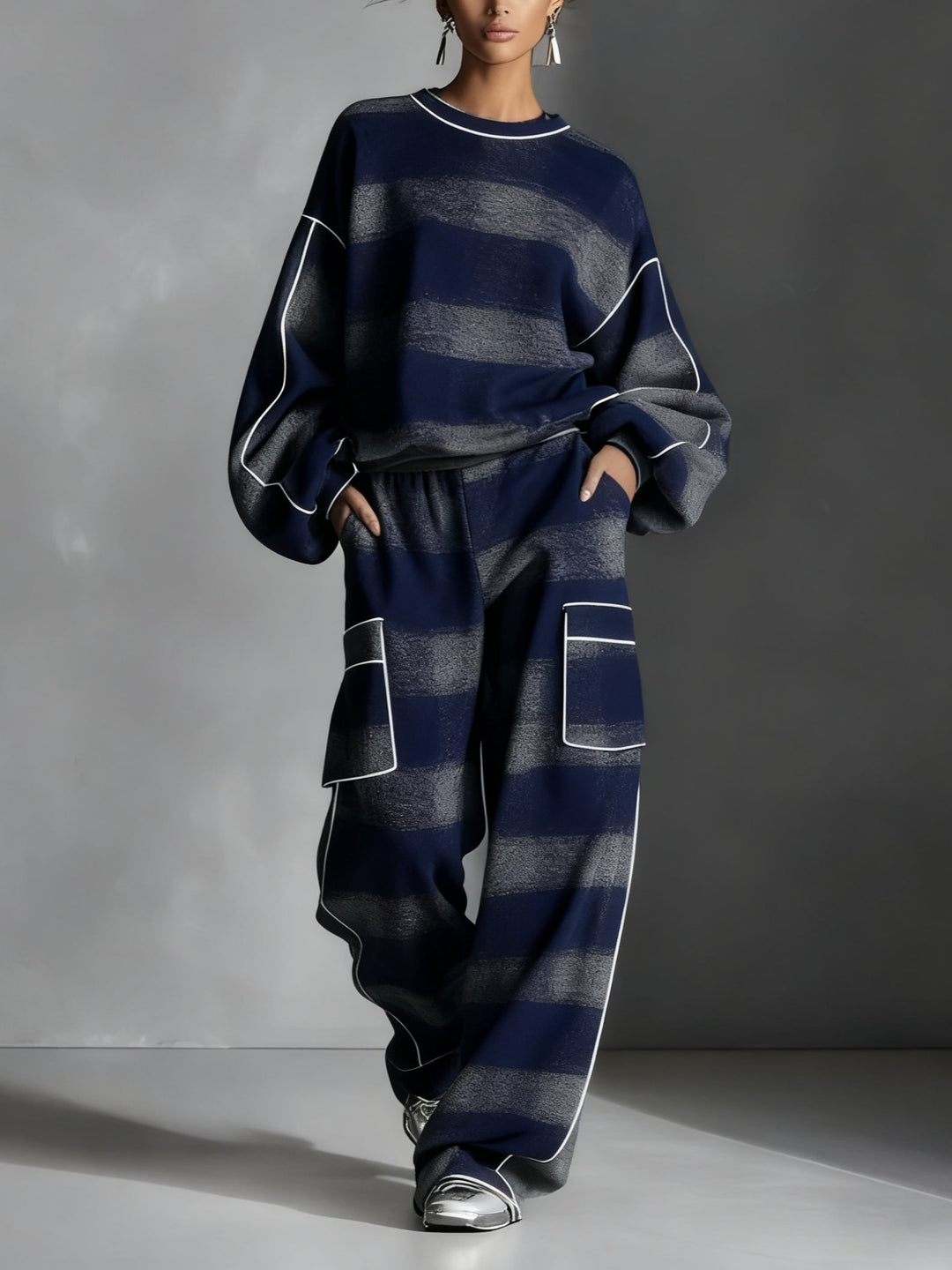 Blue Gray plaid sweatshirt and pants set