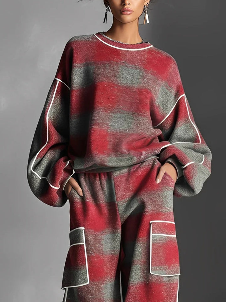 Color-blocked sweatshirt and pants set side view