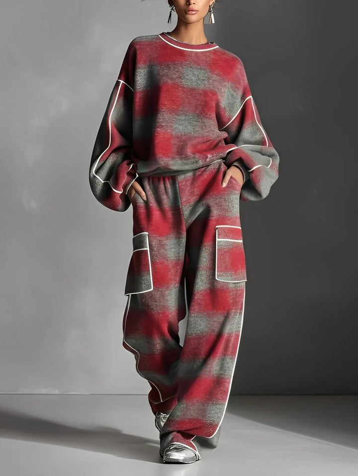 Red Gray color-blocked sweatshirt and pants set