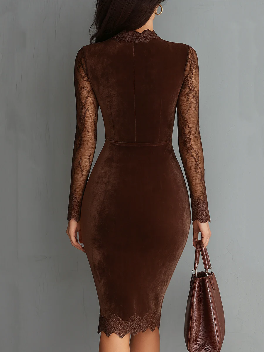 Aria™ - Green Velvet Maxi Dress with Mesh Sleeves and High Slit