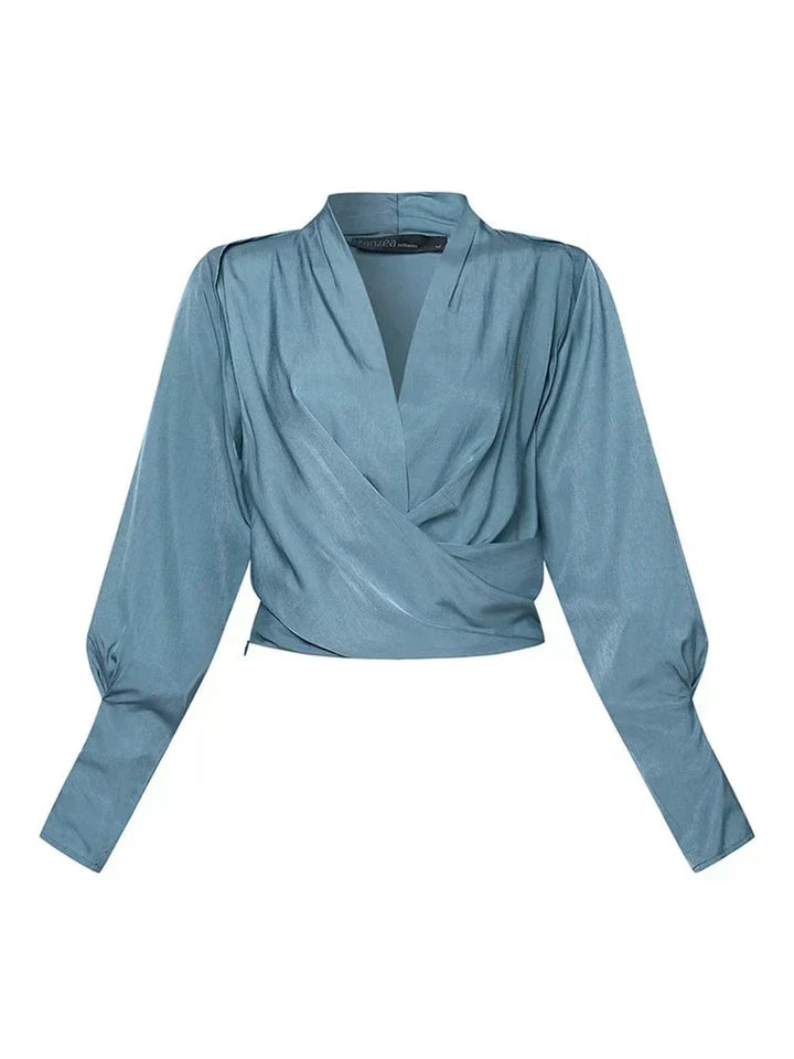 MARIELLE – ELEGANT DRAPED V-NECK BLOUSE