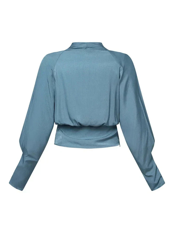 CASSANDRA – ELEGANT DRAPED V-NECK BLOUSE
