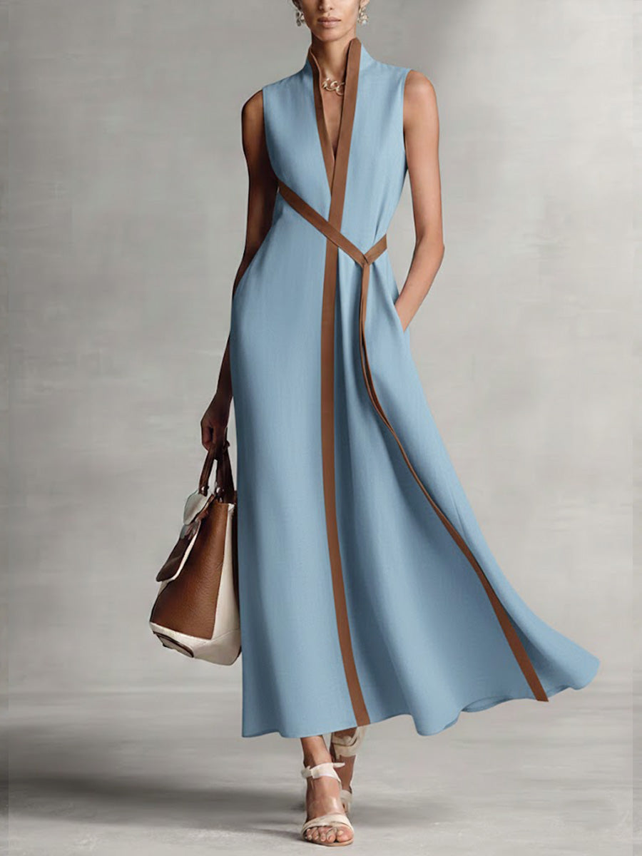 Rysella™ | Refined Linen-Blend Wrap Maxi Dress