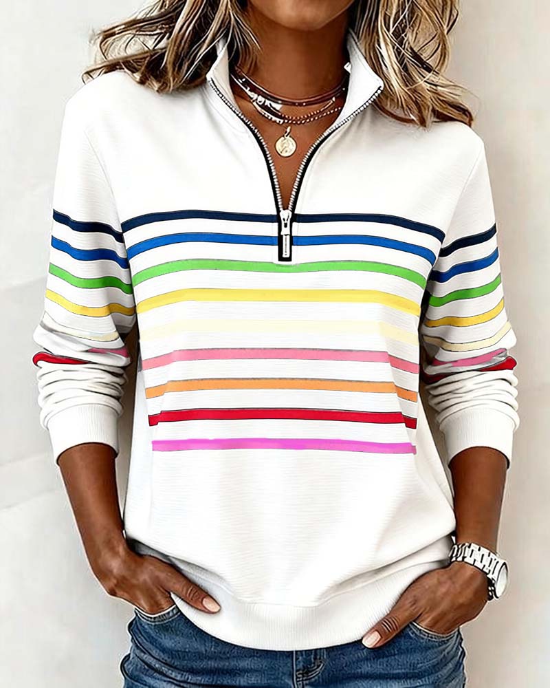 Vienna – Rainbow Striped Zip Sweatshirt