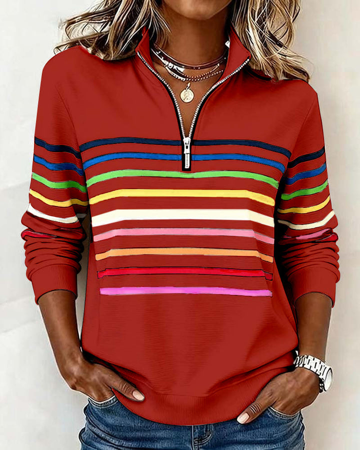 Vienna – Rainbow Striped Zip Sweatshirt