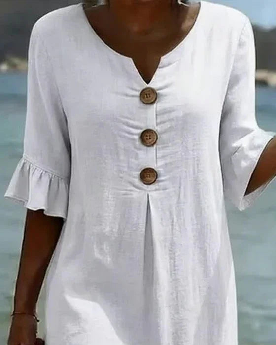 Vanesa™ | Textured Linen Puff-Sleeve Dress