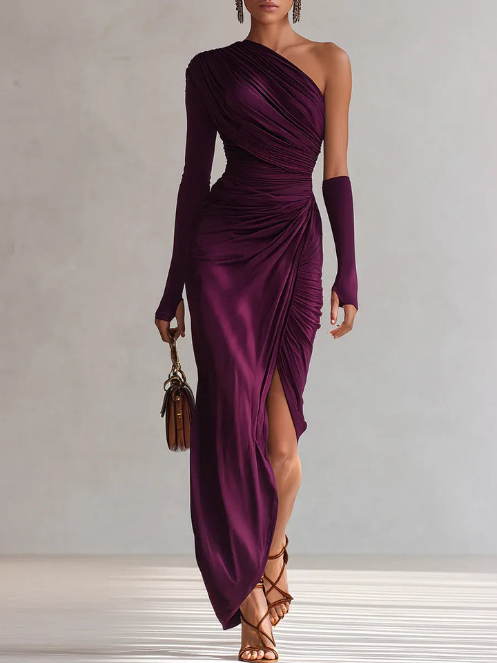 Rosalia™ - Elegant, sexy purple maxi dress with one shoulder