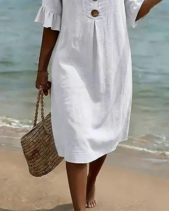 Vanesa™ | Textured Linen Puff-Sleeve Dress