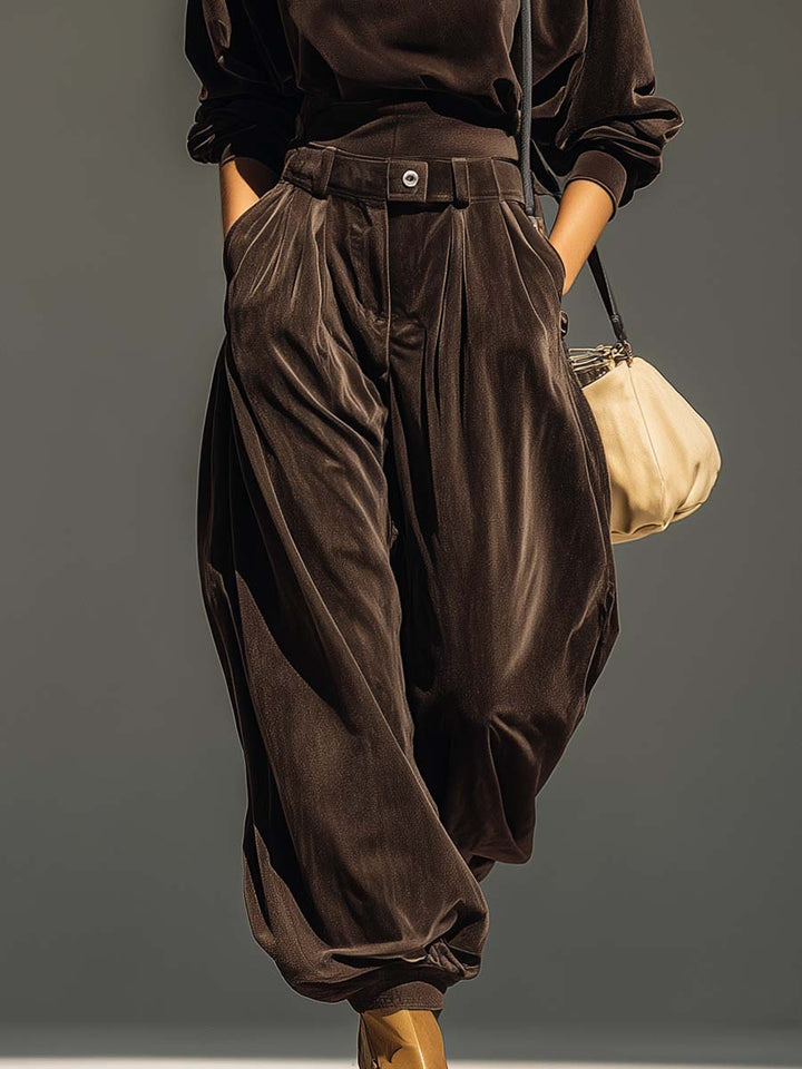 Olivia™ | Vintage Brown Velvet Hoodie and Relaxed Trousers Set