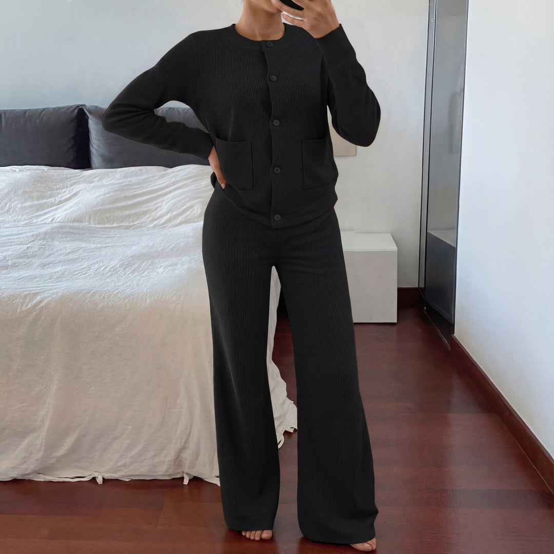 Black knit sweater and wide-leg pants set