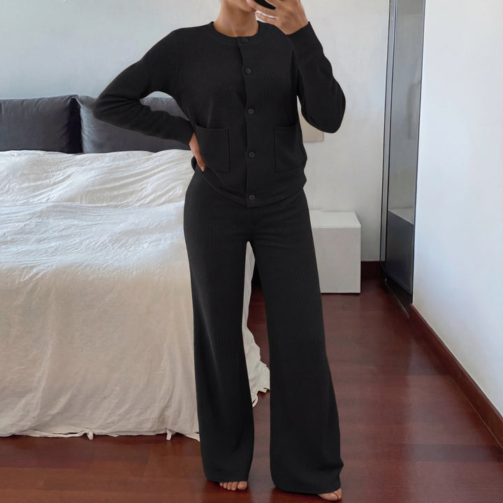 Black knit sweater and wide-leg pants set