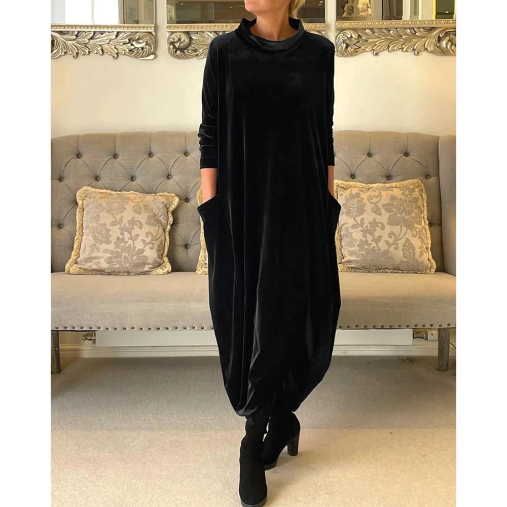 Sera | Elegant Velvet Winter Dress with Pockets