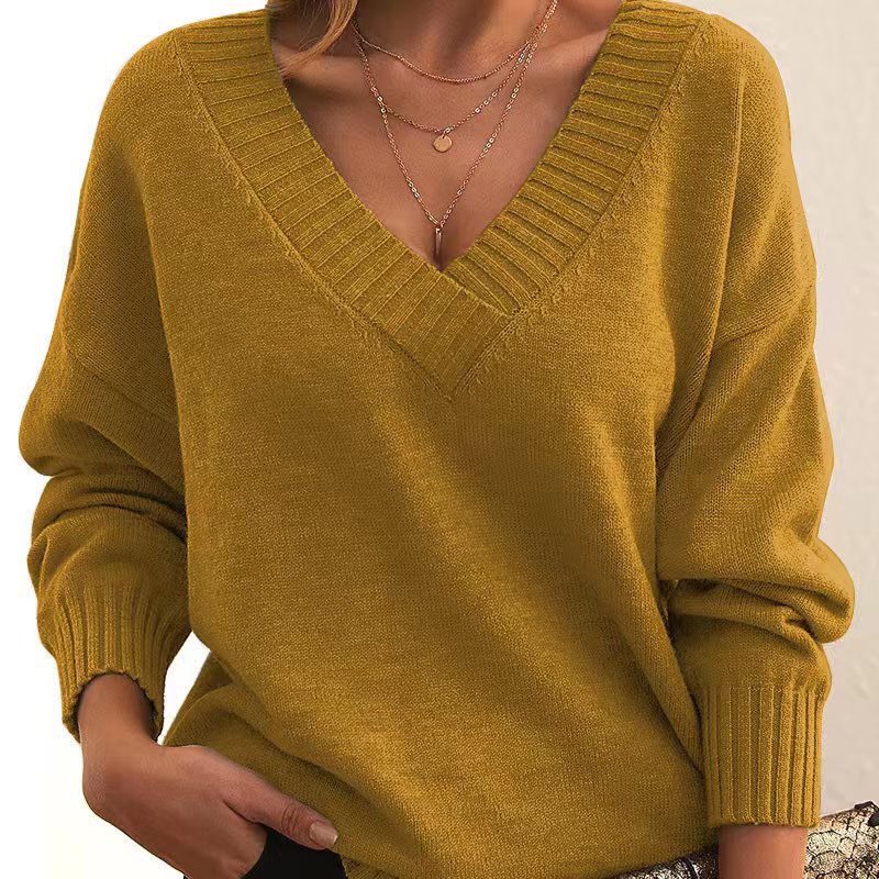 Polly - Plain V-neck sweater – loose-fitting