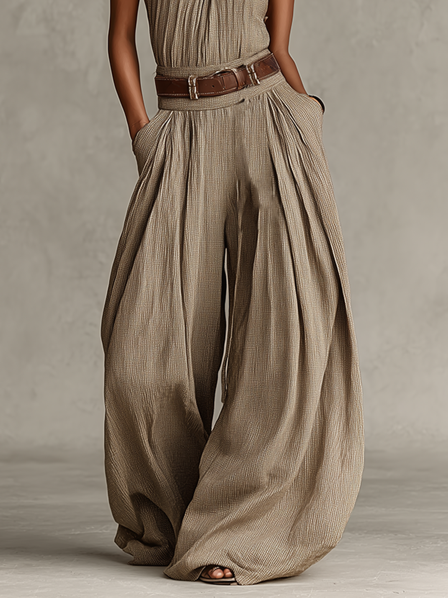 Lucie – Taupe Halter Neck Jumpsuit with Fitted Waist