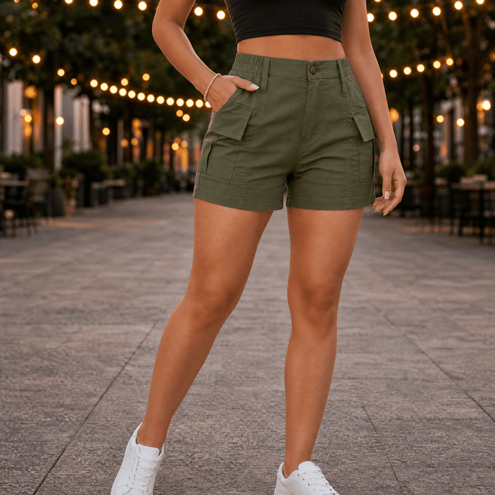 Curvella™ | High-Waisted Stretch Cargo Shorts